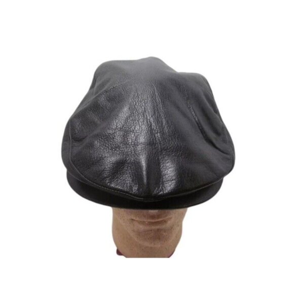 Dockers Other - Dockers Black 100% Leather Newsboy Cabbie Ascot Hat Size L/XL